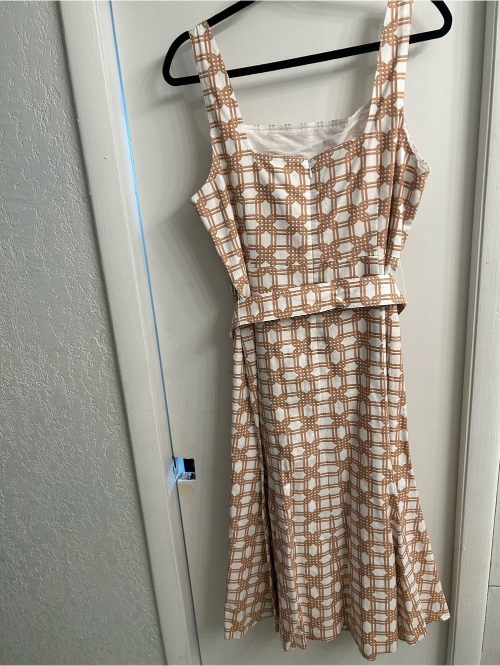 Ann Taylor White and Tan Geometric Midi Dress